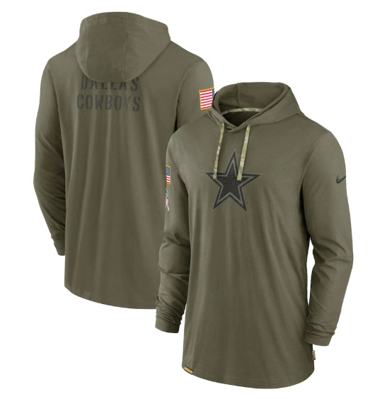 Men's Dallas Cowboys 2022 Olive Salute to Service Tonal Pullover Hoodie